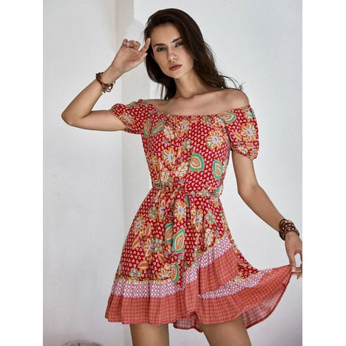 'Hira' Printed Short Sleeve Mini Dress - Celes Fashion